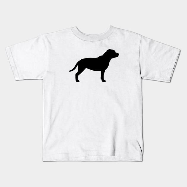 Black Staffordshire Bull Terrier Silhouette Kids T-Shirt by Coffee Squirrel